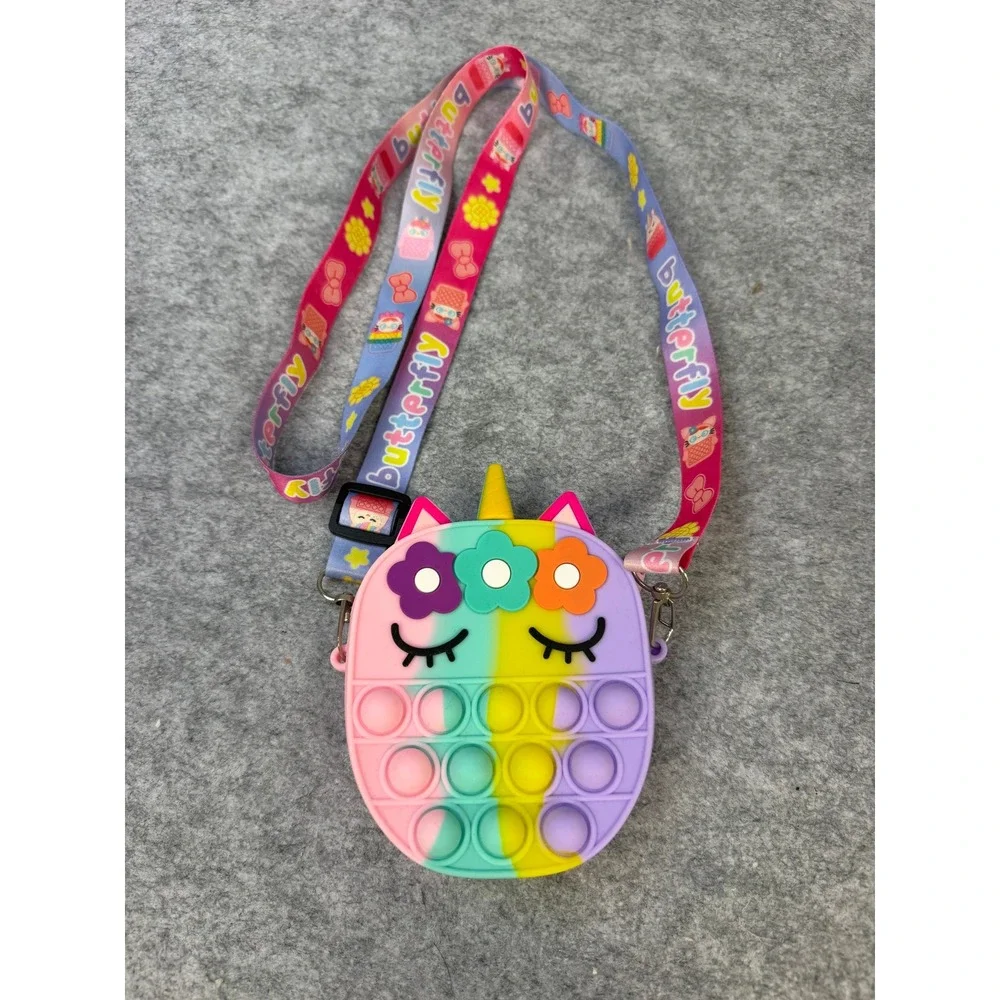 Unicorn Pop It Fidget Purse Kids Rainbow Silicone Crossbody Bag Sensory Toy